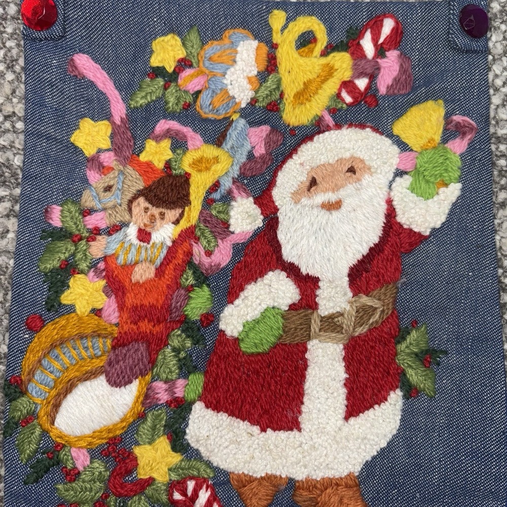 Columbia Minerva CM Christmas Crewel Kit Denim Santa Claus Hallmark VTG Finished - Picture 3 of 9
